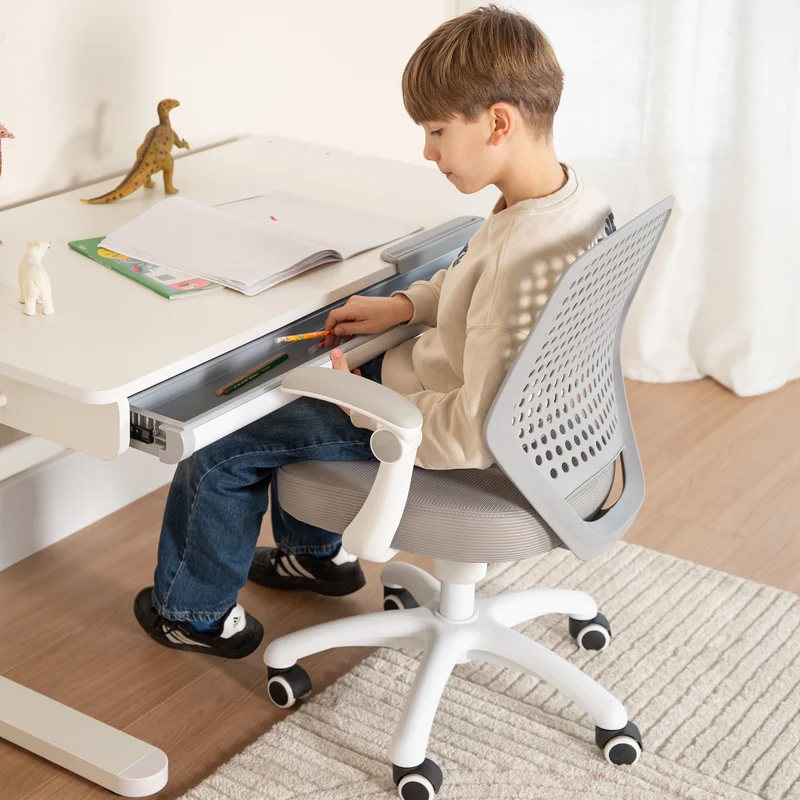 Kinderschreibtisch mit Schublade - Höhenverstellbar - Ergonomisches Design mit Stauraum - Modernes Design - Weiß