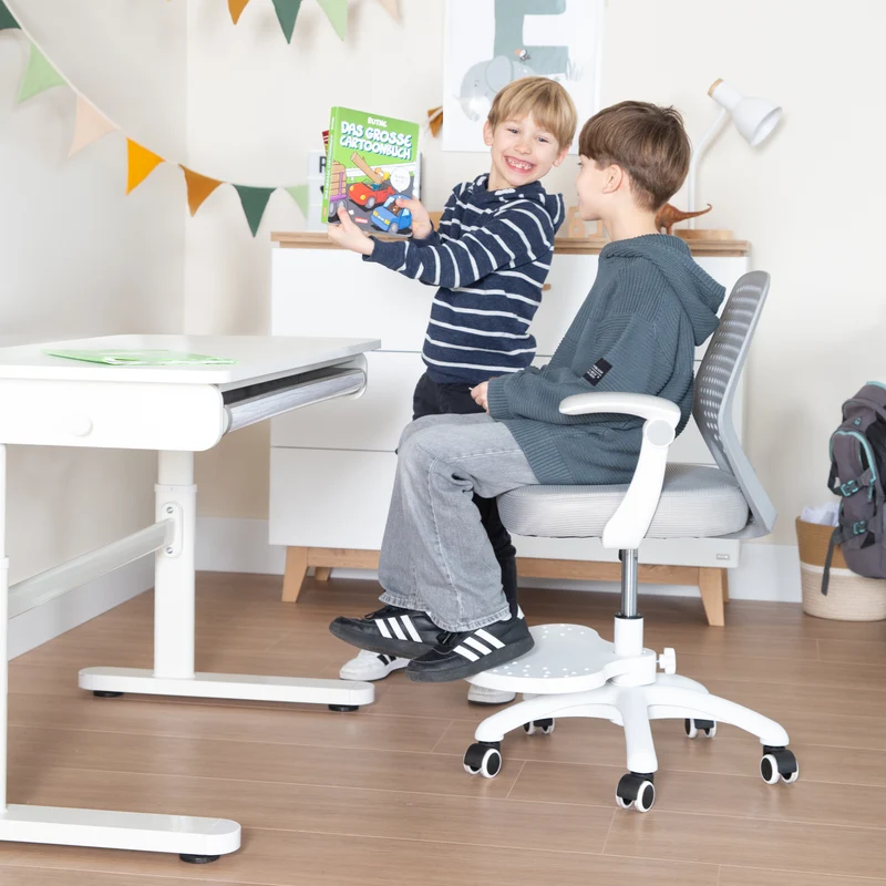 Kinderschreibtisch mit Schublade - Höhenverstellbar - Ergonomisches Design mit Stauraum - Modernes Design - Weiß