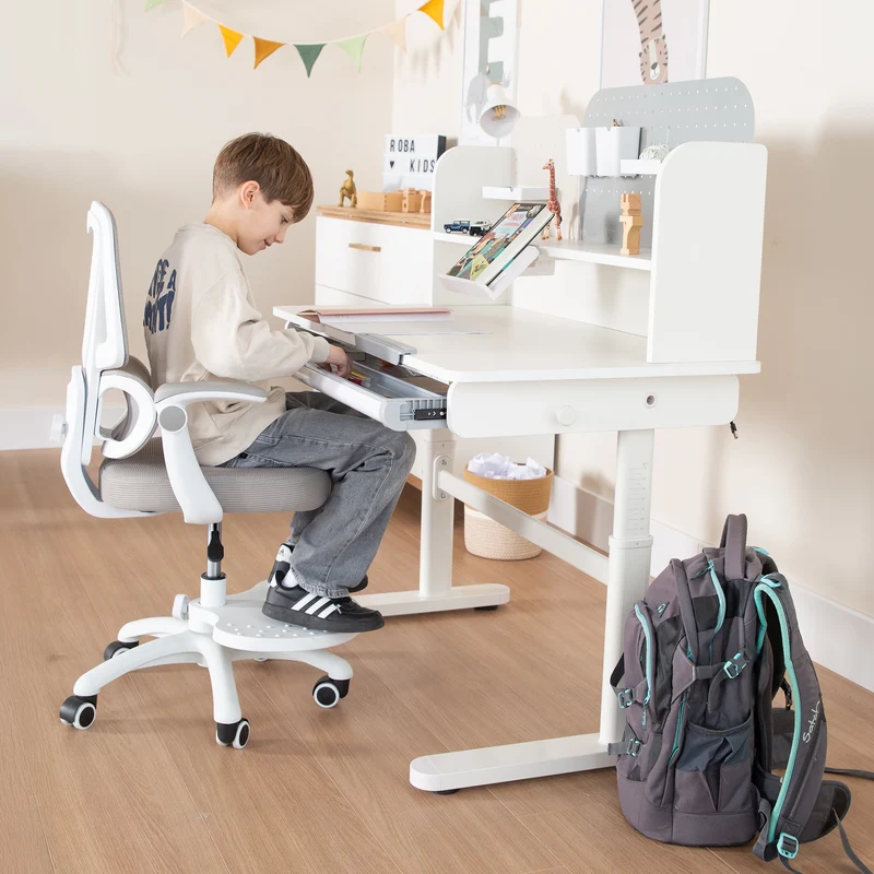 Kinderschreibtisch mit Schublade - Höhenverstellbar - Ergonomisches Design mit Stauraum - Modernes Design - Weiß