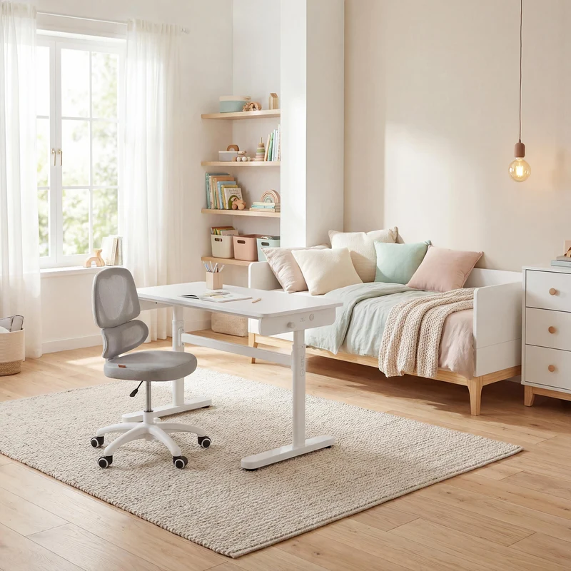 Kinderschreibtisch Basic - Höhenverstellbar - Ergonomisches Design - Ohne Schublade - Weiß