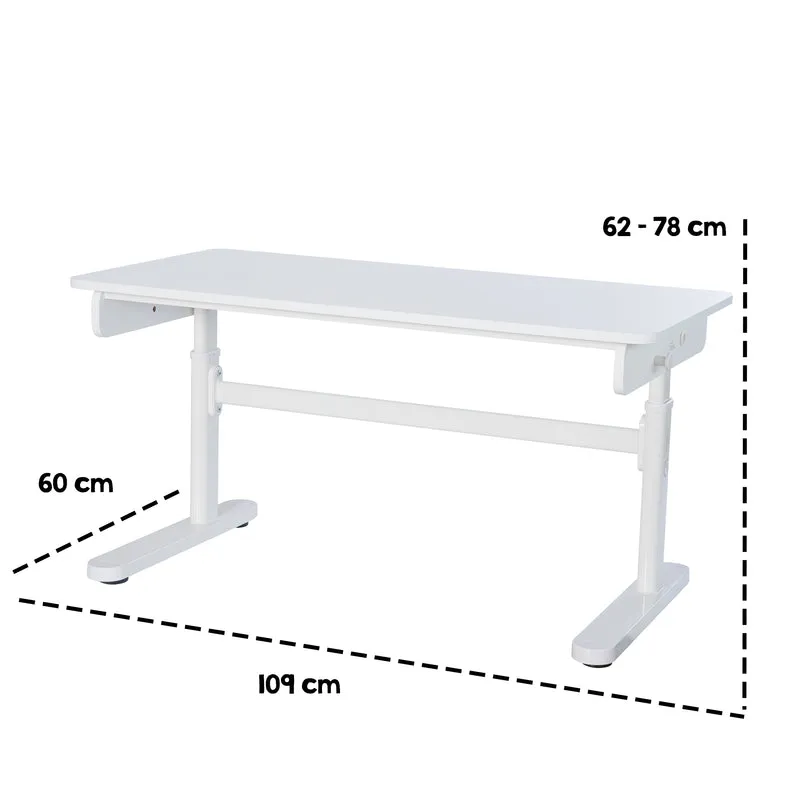 Kinderschreibtisch Basic - Höhenverstellbar - Ergonomisches Design - Ohne Schublade - Weiß
