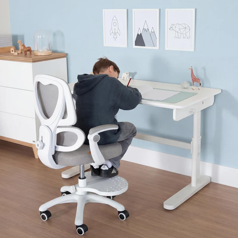 Kinderschreibtisch Basic - Höhenverstellbar - Ergonomisches Design - Ohne Schublade - Weiß