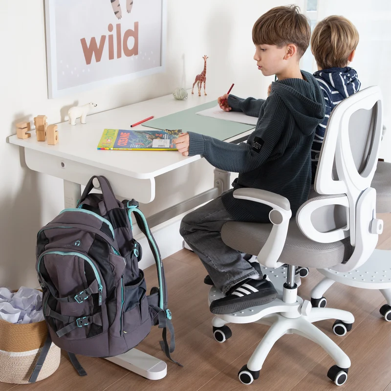 Kinderschreibtisch Basic - Höhenverstellbar - Ergonomisches Design - Ohne Schublade - Weiß