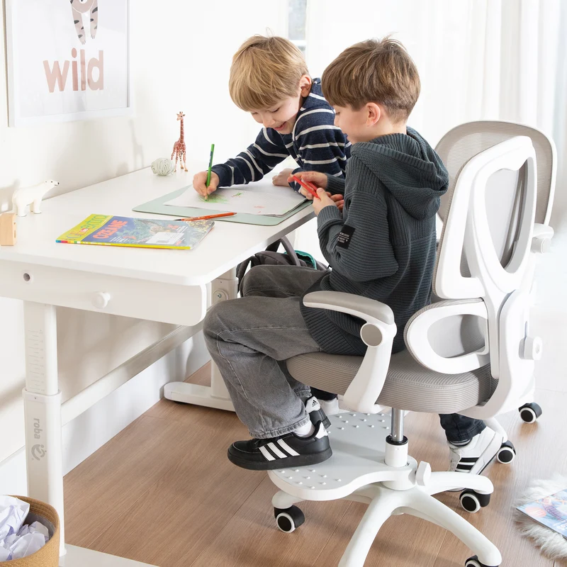 Kinderschreibtisch Basic - Höhenverstellbar - Ergonomisches Design - Ohne Schublade - Weiß