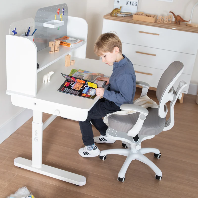 Kinderschreibtisch Basic - Höhenverstellbar - Ergonomisches Design - Ohne Schublade - Weiß