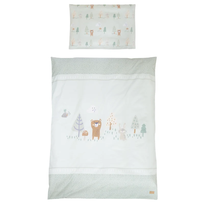 Babybettset 'Woodland Buddies' 70 x 140 inkl. kompletter Ausstattung - Weiß / Pastellgrün