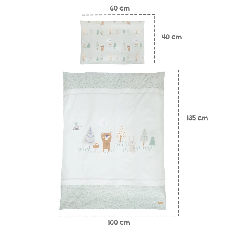 Babybettset 'Woodland Buddies' 70 x 140 inkl. kompletter Ausstattung - Weiß / Pastellgrün