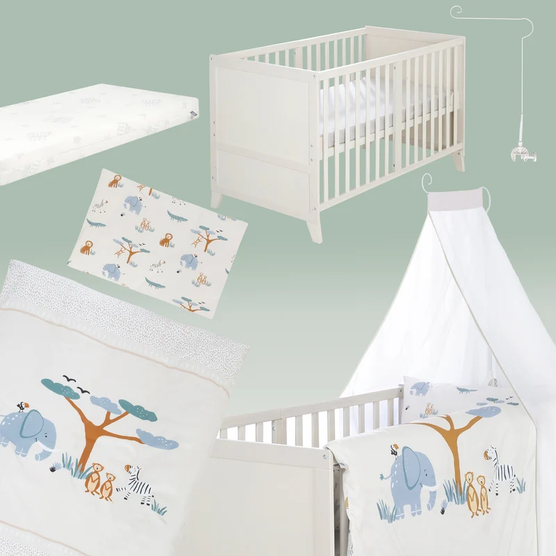 Babybettset 'Savanna Friends' 70 x 140 inkl. kompletter Ausstattung - Naturgrau / Beige