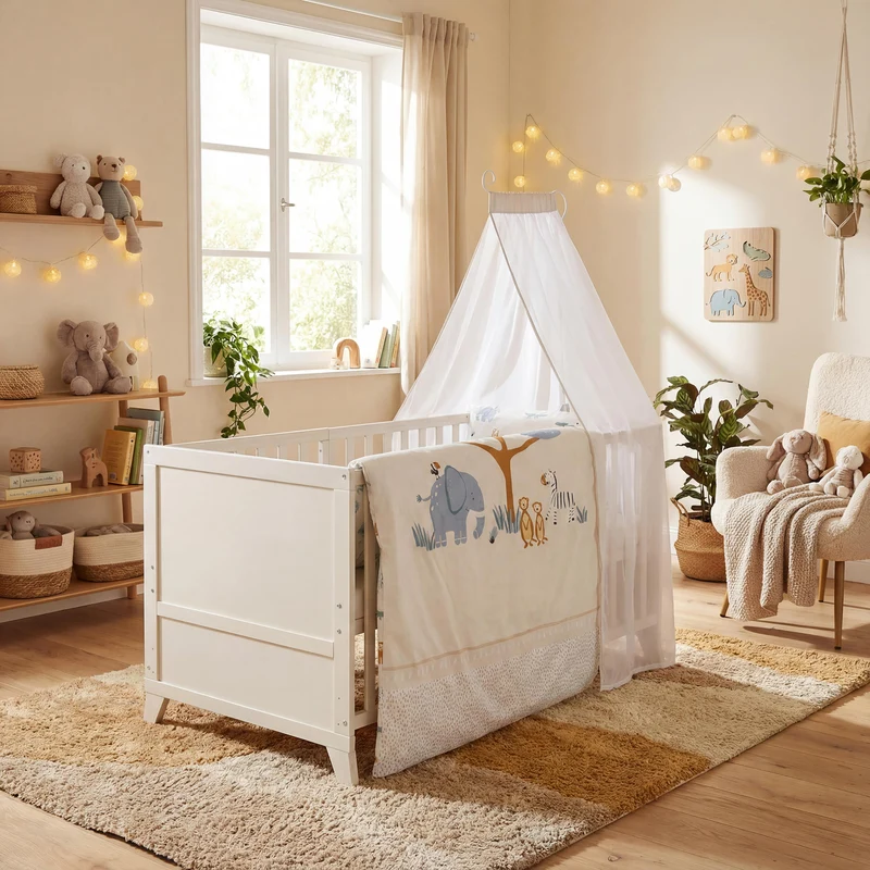 Babybettset 'Savanna Friends' 70 x 140 inkl. kompletter Ausstattung - Naturgrau / Beige