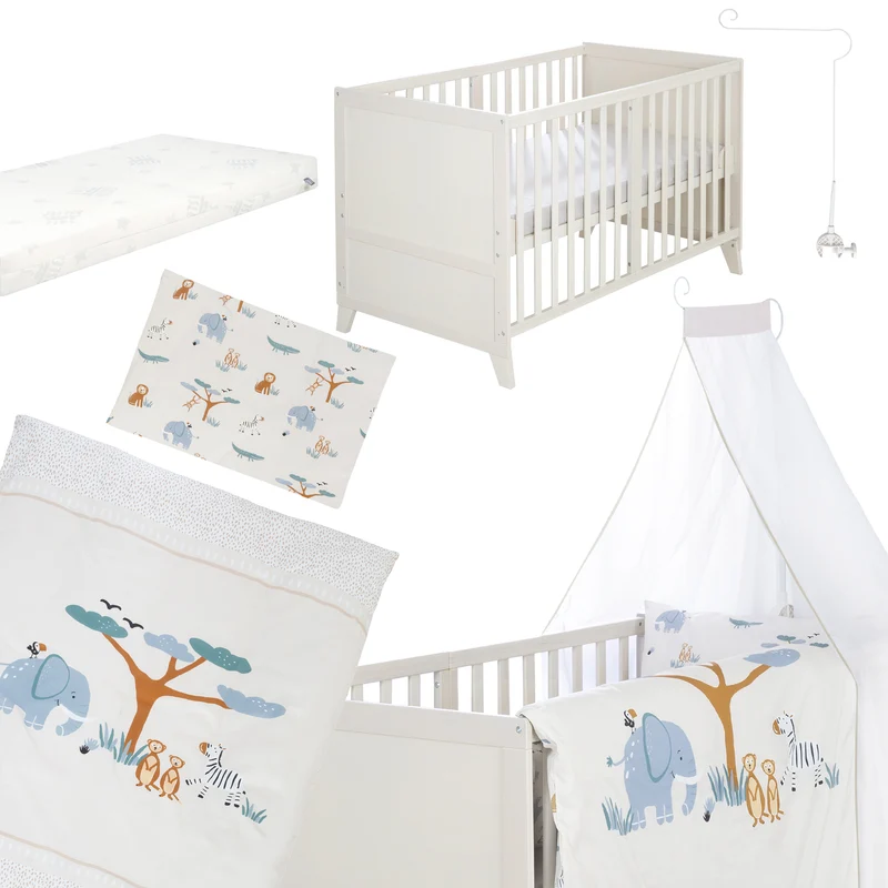 Babybettset 'Savanna Friends' 70 x 140 inkl. kompletter Ausstattung - Naturgrau / Beige
