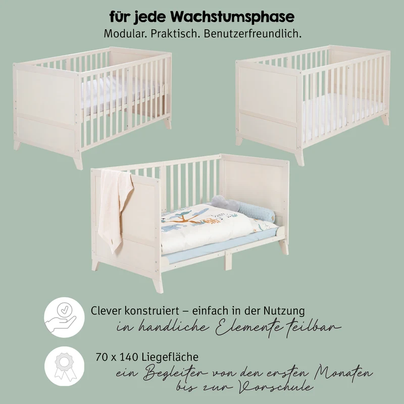 Babybettset 'Savanna Friends' 70 x 140 inkl. kompletter Ausstattung - Naturgrau / Beige