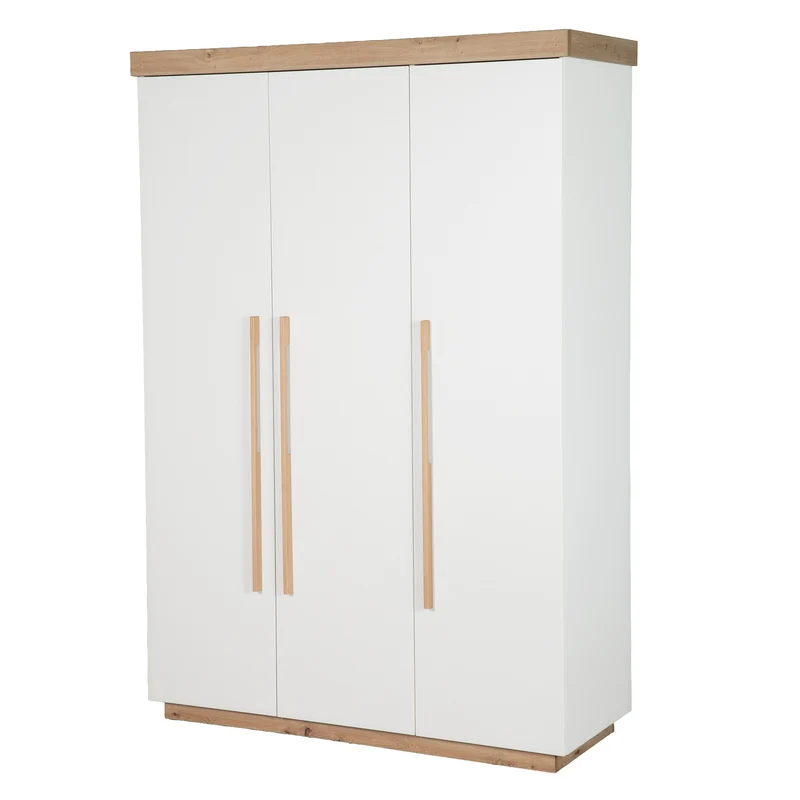 Kinderkleiderschrank 'Lumo - 3-türig - Soft-Close Funktion & Holzgriffen - Weiß / Artisan Eiche