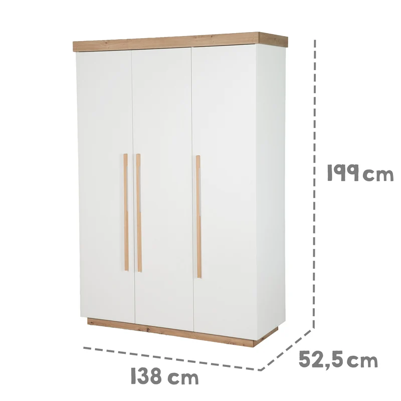 Kinderkleiderschrank 'Lumo - 3-türig - Soft-Close Funktion & Holzgriffen - Weiß / Artisan Eiche