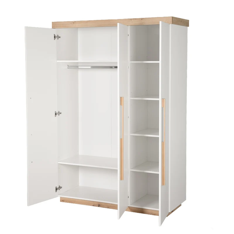 Kinderkleiderschrank 'Lumo - 3-türig - Soft-Close Funktion & Holzgriffen - Weiß / Artisan Eiche