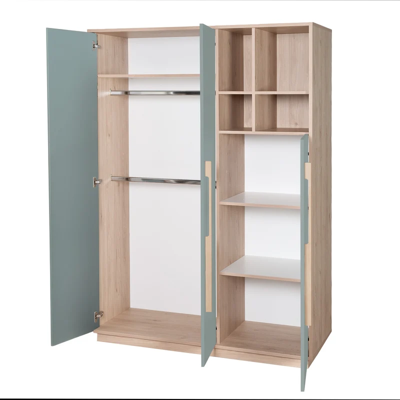 Kleiderschrank 'Selva' 3-türig mit offenem Fach - Soft-Close - Reed Green / Virginia Chestnut