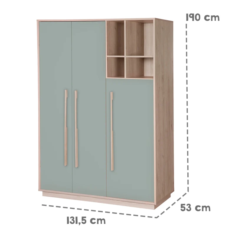 Kleiderschrank 'Selva' 3-türig mit offenem Fach - Soft-Close - Reed Green / Virginia Chestnut