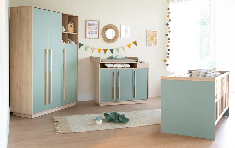 Kleiderschrank 'Selva' 3-türig mit offenem Fach - Soft-Close - Reed Green / Virginia Chestnut