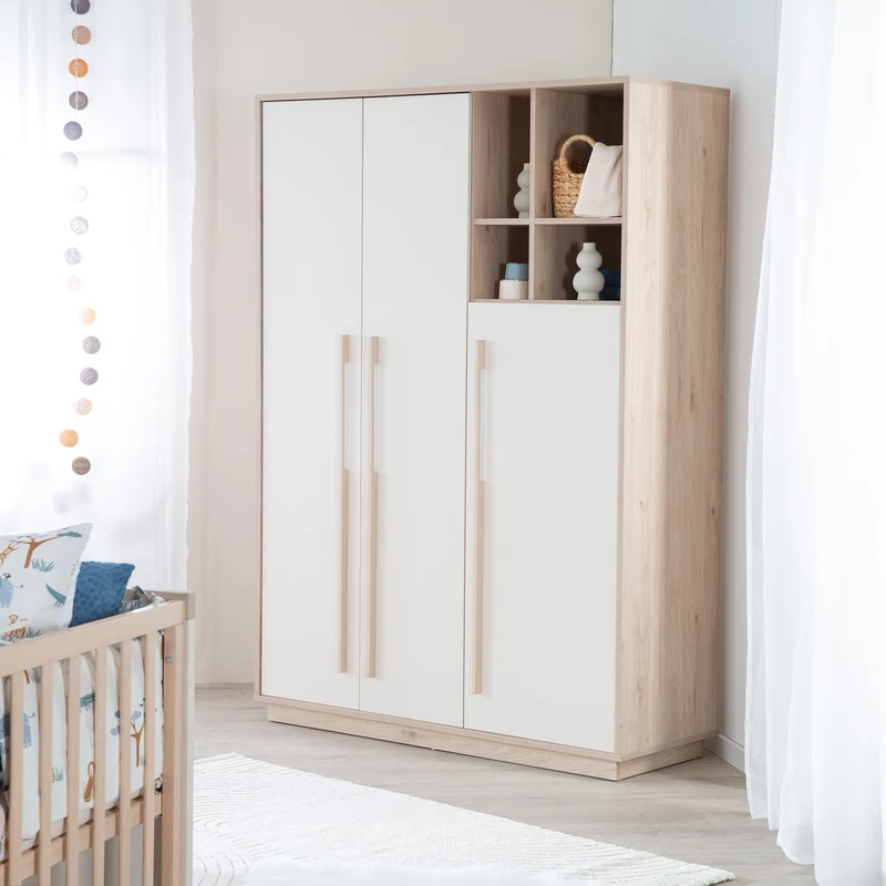 Kleiderschrank 'Elva' 3-türig mit offenem Fach - Soft-Close - Cashmere / Virginia Chestnut