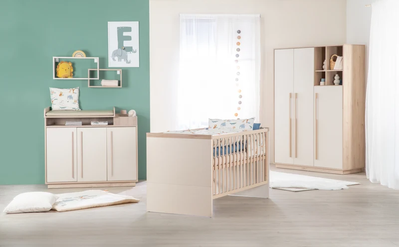 Kleiderschrank 'Elva' 3-türig mit offenem Fach - Soft-Close - Cashmere / Virginia Chestnut