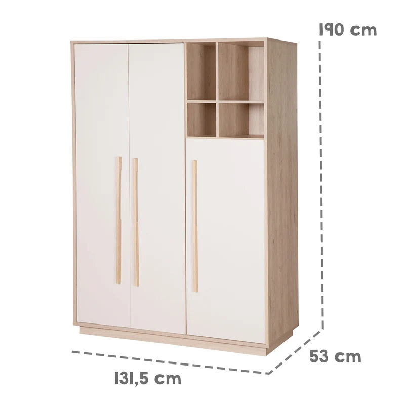 Kleiderschrank 'Elva' 3-türig mit offenem Fach - Soft-Close - Cashmere / Virginia Chestnut