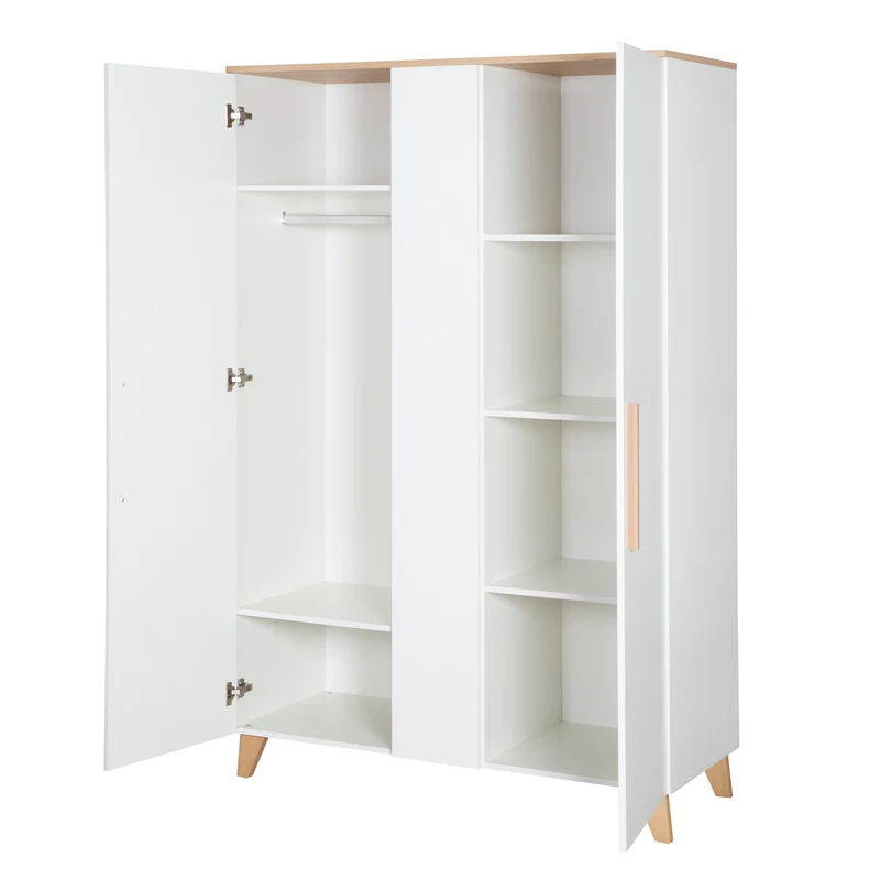 Kleiderschrank 'Leon' 2,5-türig - Soft-Close Türen & Massivholzfüße - Weiß / Othello Eiche
