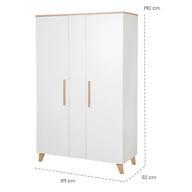 Kleiderschrank 'Leon' 2,5-türig - Soft-Close Türen & Massivholzfüße - Weiß / Othello Eiche
