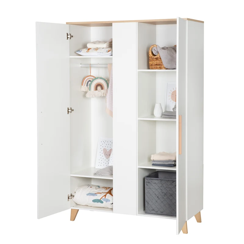 Kleiderschrank 'Leon' 2,5-türig - Soft-Close Türen & Massivholzfüße - Weiß / Othello Eiche