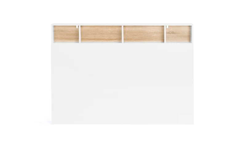 Tête de lit blanche et bois avec rangements 145cm