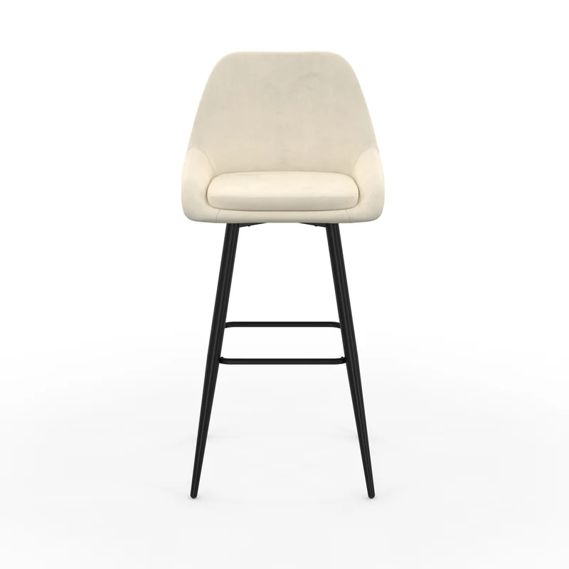 Tabourets de bar Olivia assise velours crème et pieds métal - lot de 2