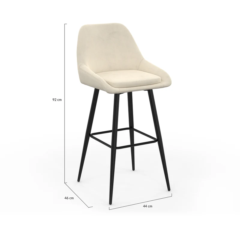 Tabourets de bar Olivia assise velours crème et pieds métal - lot de 2