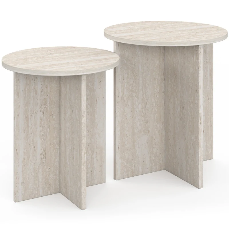 Tables d'appoint Gabin effet travertin - lot de 2