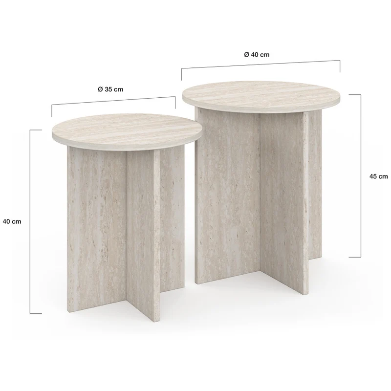 Tables d'appoint Gabin effet travertin - lot de 2