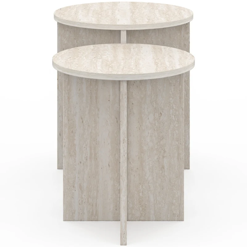 Tables d'appoint Gabin effet travertin - lot de 2