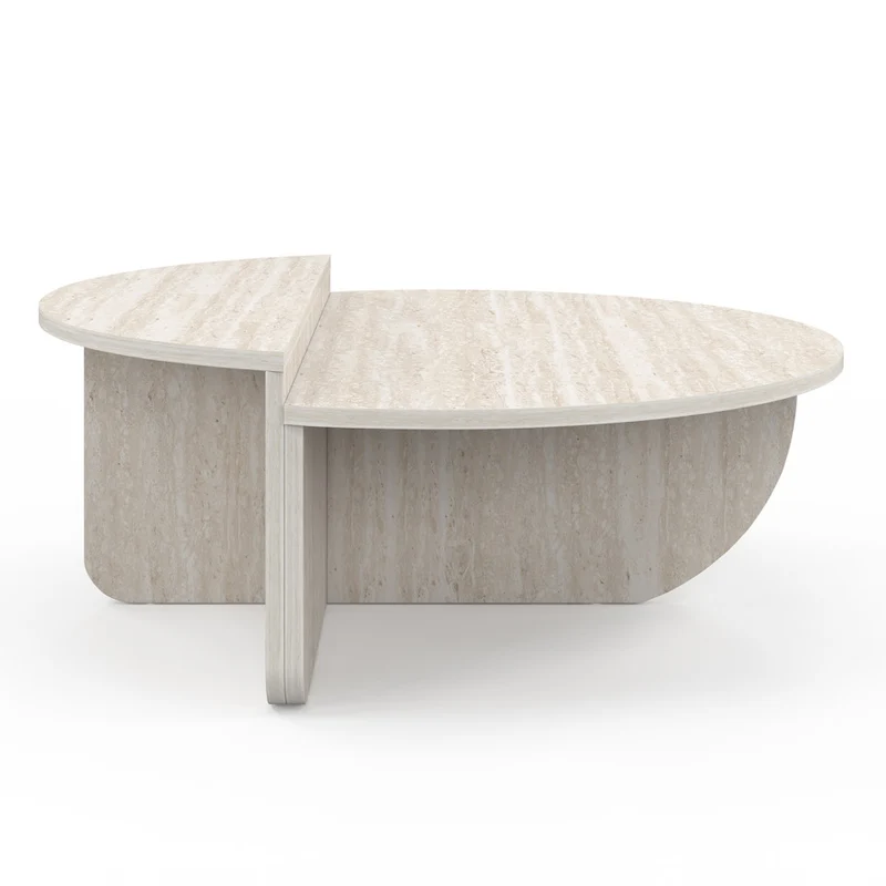 Tables basses rondes asymétriques effet travertin