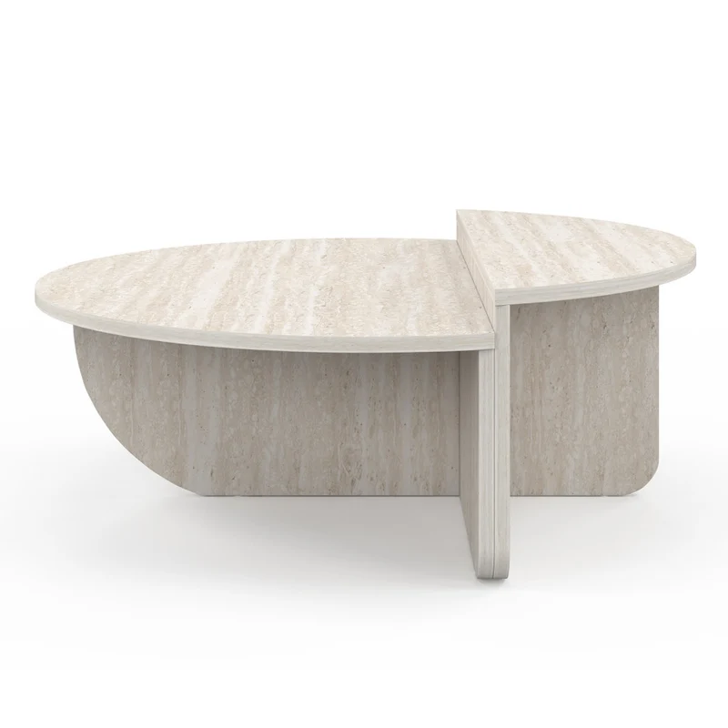 Tables basses rondes asymétriques effet travertin