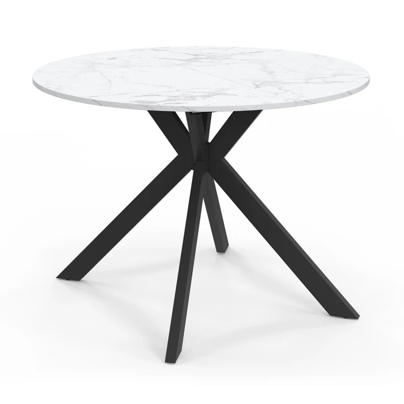 Table repas Spider plateau extensible 110-200cm rond effet marbre et pieds noirs