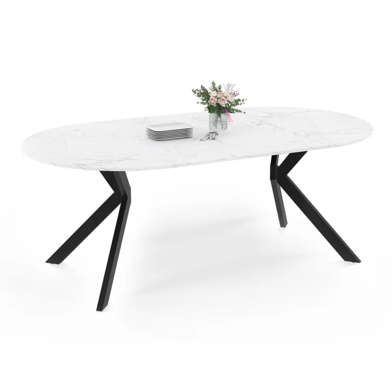 Table repas Spider plateau extensible 110-200cm rond effet marbre et pieds noirs