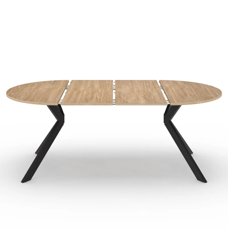 Table repas Spider plateau extensible 110-200cm rond bois et pieds croisés noirs