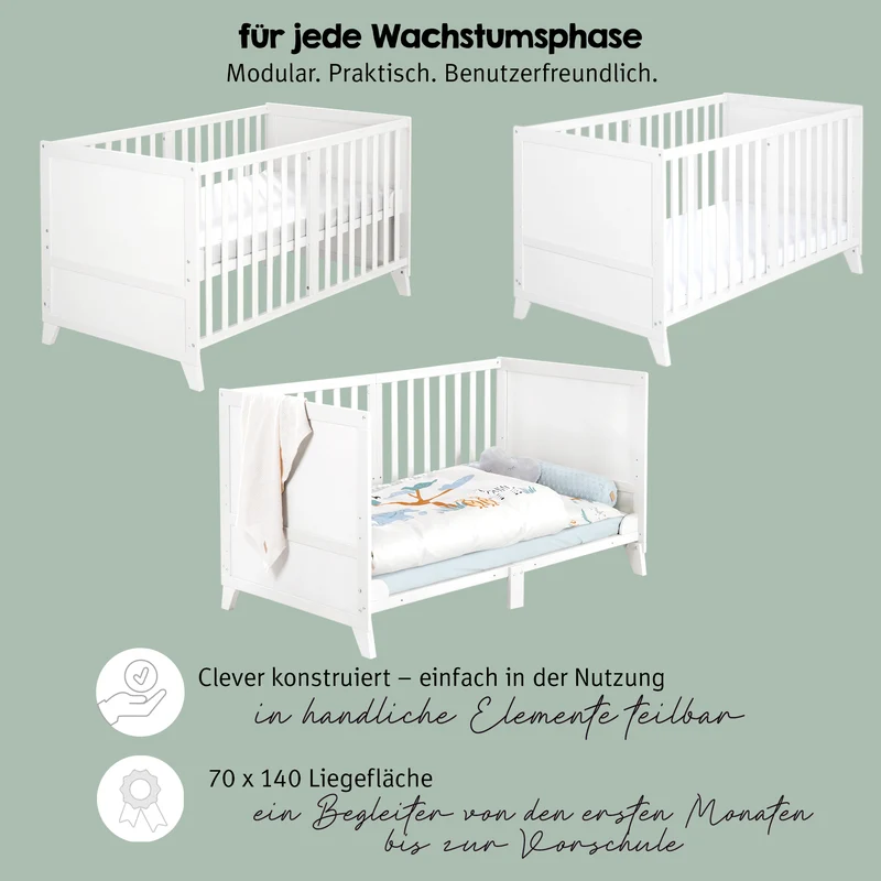 Babybettset 'Savanna Friends' 70 x 140 inkl. kompletter Ausstattung - Weiß / Beige