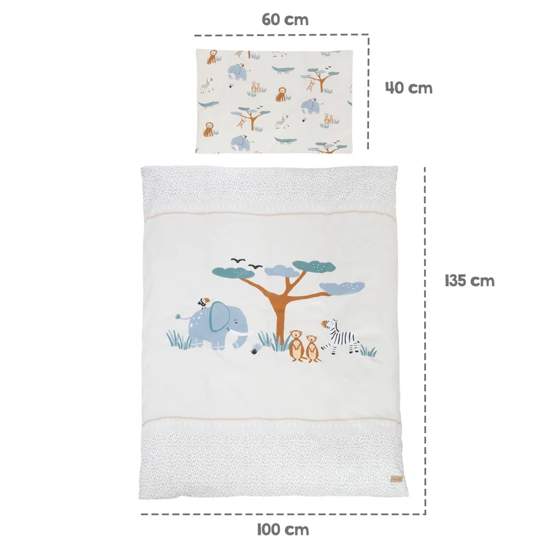Babybettset 'Savanna Friends' 70 x 140 inkl. kompletter Ausstattung - Weiß / Beige