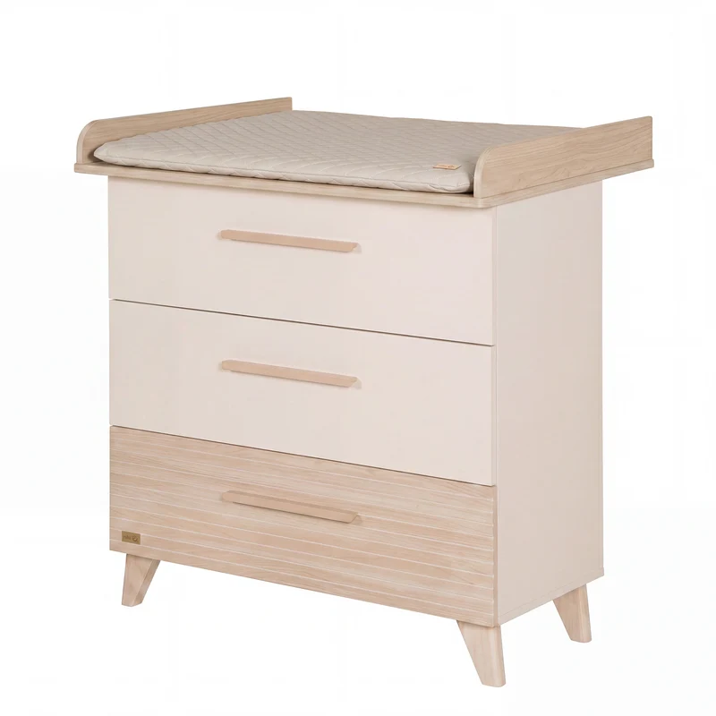 Wickelkommode 'Sidney' schmal aus Holz mit Schubladen - Beige / Dekor Eiche
