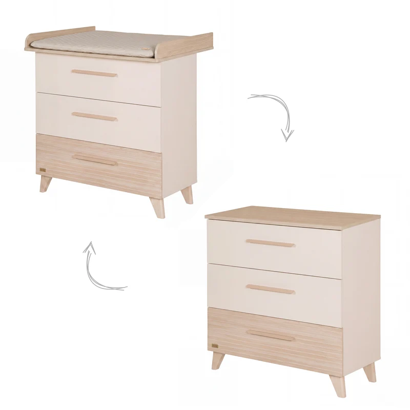 Wickelkommode 'Sidney' schmal aus Holz mit Schubladen - Beige / Dekor Eiche