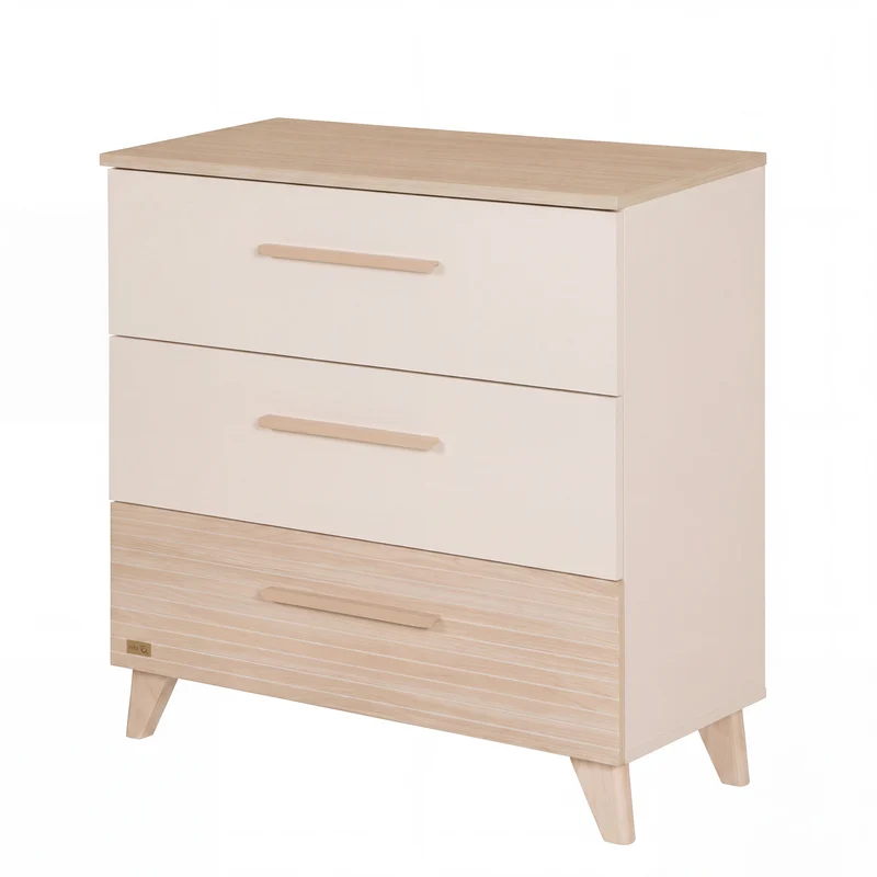 Wickelkommode 'Sidney' schmal aus Holz mit Schubladen - Beige / Dekor Eiche