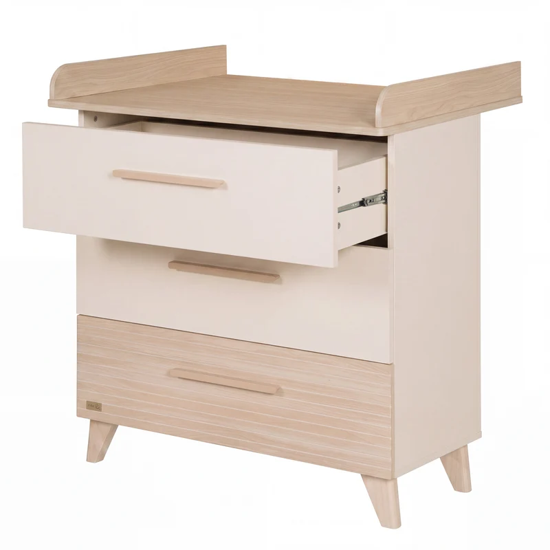 Wickelkommode 'Sidney' schmal aus Holz mit Schubladen - Beige / Dekor Eiche