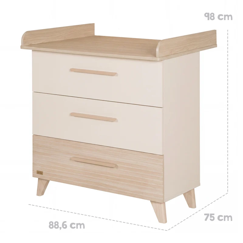 Wickelkommode 'Sidney' schmal aus Holz mit Schubladen - Beige / Dekor Eiche