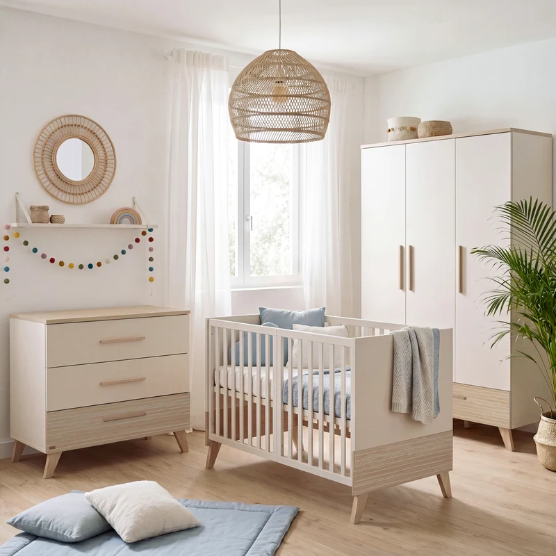 Wickelkommode 'Sidney' schmal aus Holz mit Schubladen - Beige / Dekor Eiche