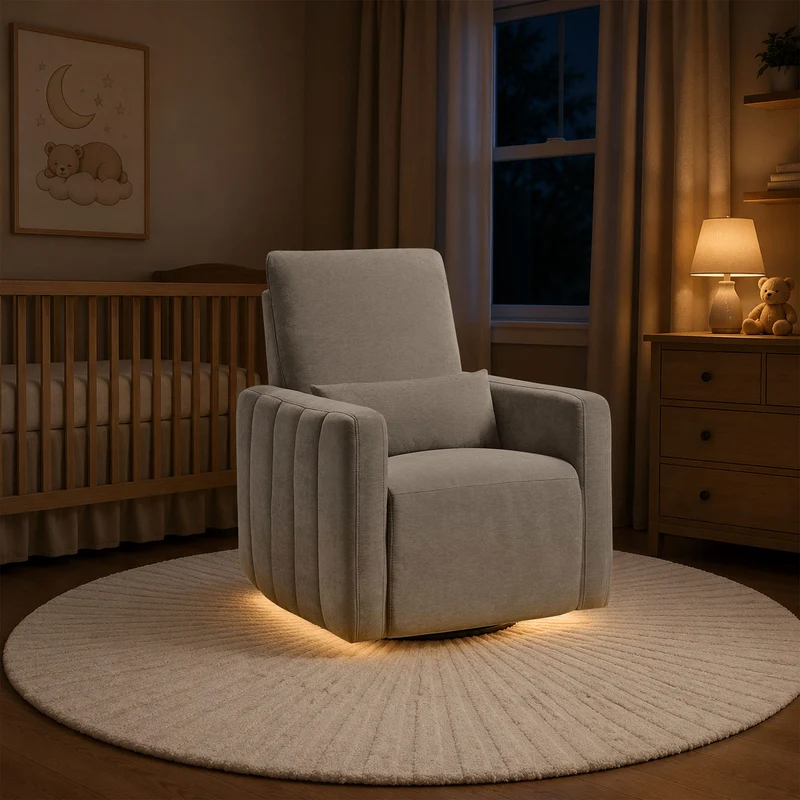 Fauteuil pivotant, coulissant et inclinable Dorian avec veilleuse - Ash