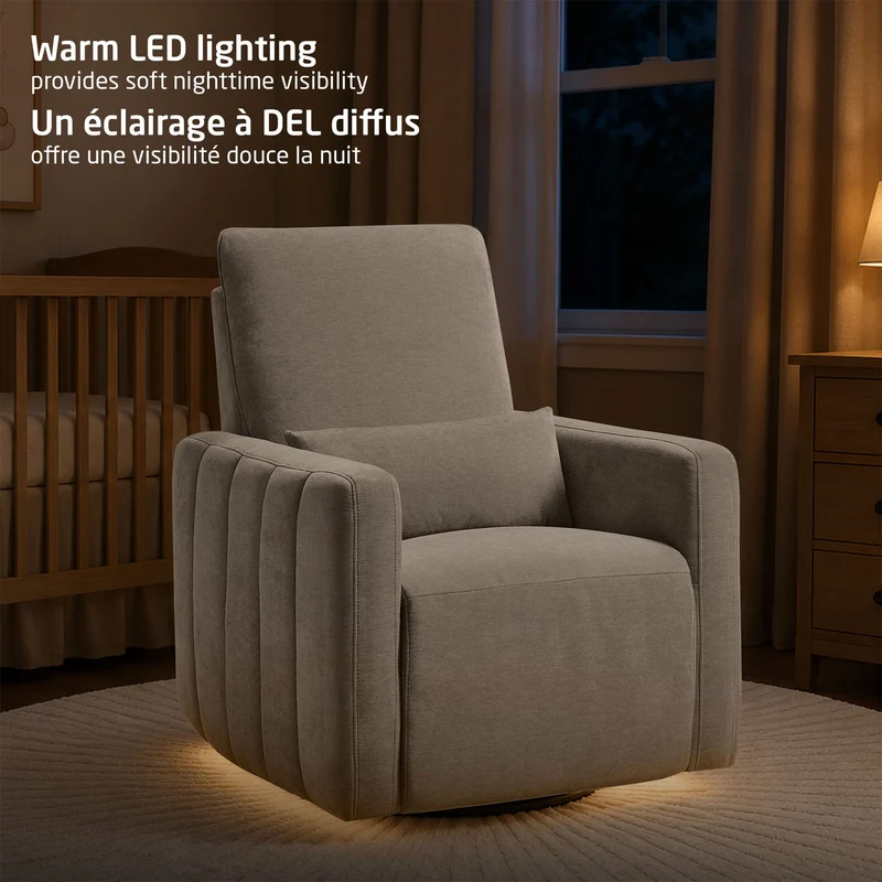 Fauteuil pivotant, coulissant et inclinable Dorian avec veilleuse - Ash
