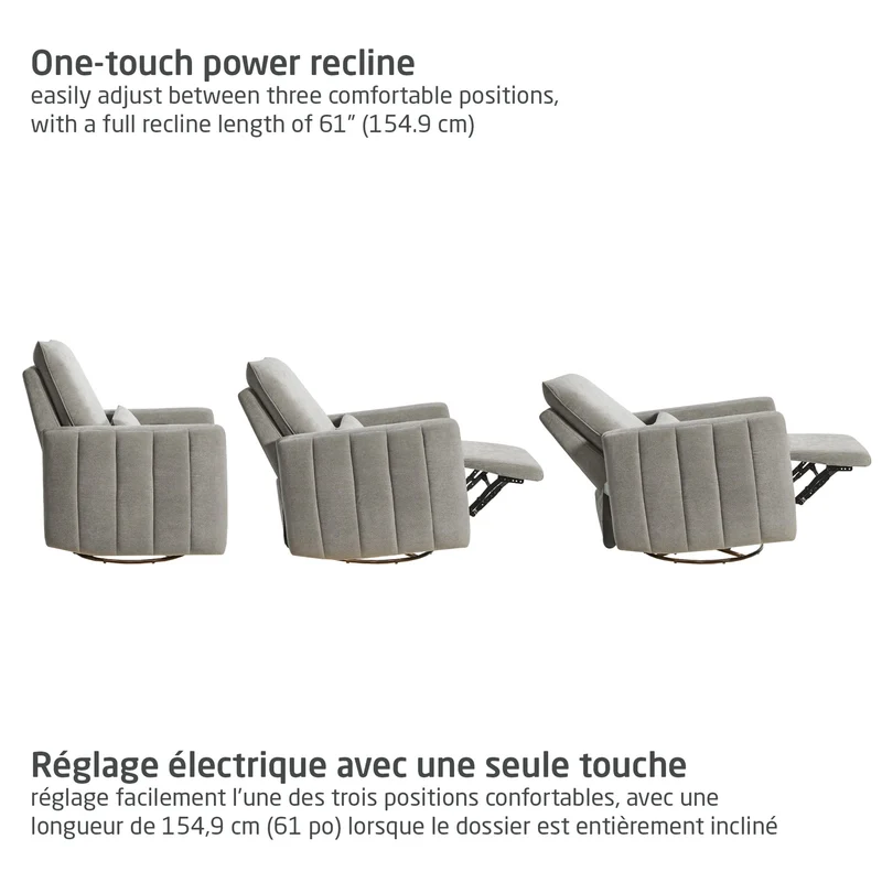 Fauteuil pivotant, coulissant et inclinable Dorian avec veilleuse - Ash