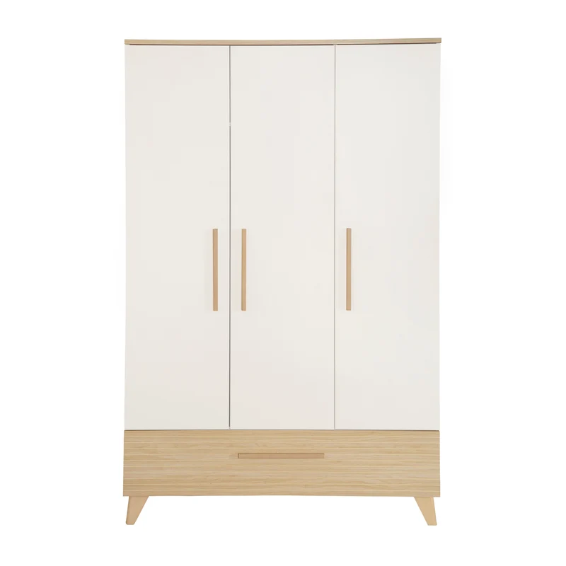 Kleiderschrank 'Theo' 3-türig - Hochwertige Fräsungen - Weiß / Eiche